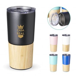 Copo térmico inox e bambu personalizado para brindes