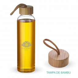 Garrafa vidro personalizada com tampa de bambu Ga7000
